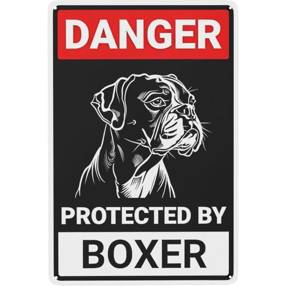 Danger Protected By Boxer Beware Of Dog Sign Aluminum Metal Tin Signs Door Sign Warning Sign For Fence Gate Yard Home Wall Decor 8x12 Inch