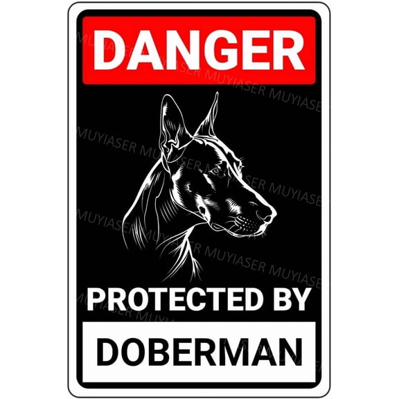 Danger Protected By Doberman Beware Of Dog Sign Aluminum Metal Tin Signs Door Sign Warning Sign For Fence Gate Yard Home Wall Decor 8x12 Inch