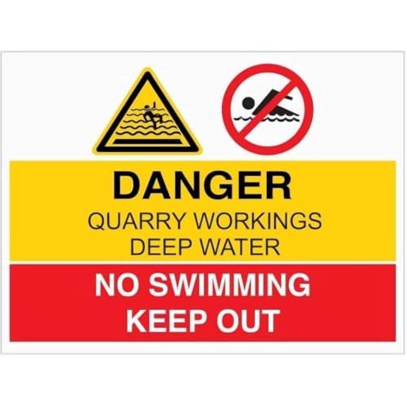Danger Quarry WORKINGS DEEP Water NO Swimming Keep Out Sign Prohibition Metal Tin Sign 8 x 12 inch for Industrial & Commercial Series