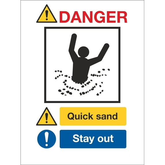 Danger Quicksand Sign - Stay Away Safety Signs, Quarry Signs, Danger Signs Metal Sign Danger Warning Notice Safety Tin Sign 8x12 Inch