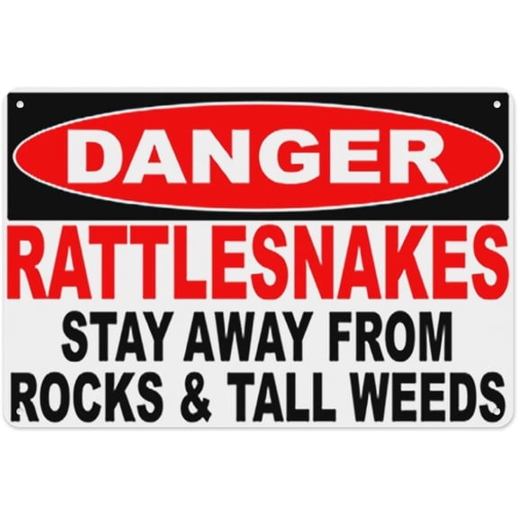 Danger Rattlesnakes Sign Stay Away from Rocks & Tall Weeds 8"x12" - Aluminum Tin Warning for Home Outdoor Garden, High-Visibility Safety Decor for Outdoor