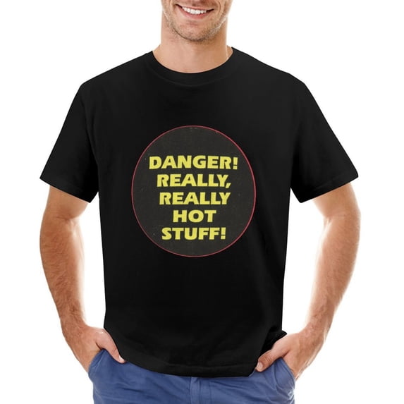 Danger! Really Hot Stuff Vintage T-shirt Mens Cotton Classic Crewneck Short Sleeve Tees Unisex Black 4XL