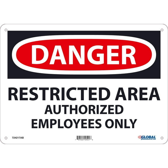 Danger Restricted Area Authorized Employees Only Sign, 10x14, Aluminum