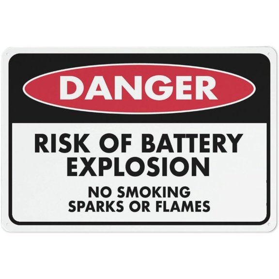 Danger Risk Of Battery Explosion No Smoking Sign Metal Signs 12X8 Inch Rust Free Aluminum,Uv Ink Printing,Durable/Weatherproof Outdoor For Home