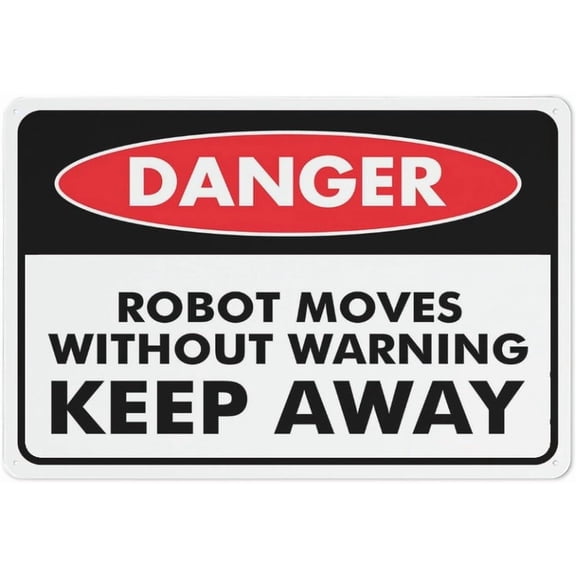 Danger Robot Moves Without Warning Keep Away Sign Warning Tin Sign Home Kitchen Farm Garden Garage Wall Decor 12X8Inch