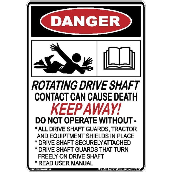 Danger Rotating Drive Shaft Warning Black Red White Rectangle ANSI Label Sticker Decal Tractor Bat Wing Brush Hog Mower Made in Texas (5x7)