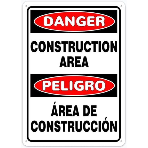 Danger Safety Sign Construction Area Bilingual Sign 12 X 8 Inches Rust ...
