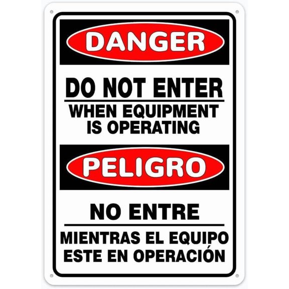Danger Safety Sign Do Not Enter When Equipment is Operating Bilingual Vintage 8"x12" Metal Tin Sign - Wall Art for Home Farmhouse, Bar, Cafe, Yard (Indoor/Outdoor Gift)