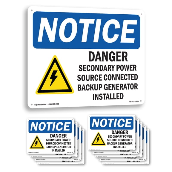 Danger Secondary Power Source OSHA Notice Aluminum Sign 10 Inch x 7 Inch - 10 Pack
