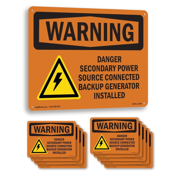 Danger Secondary Power Source With Symbol OSHA WARNING Aluminum Sign 10 Inch x 7 Inch - 10 Pack