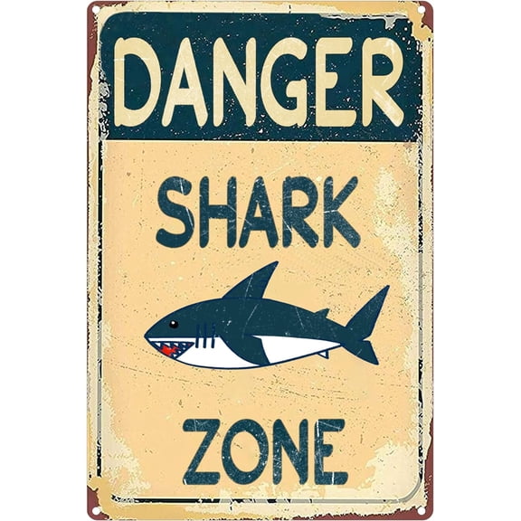 Danger Shark Zone Danger Metal Tin Sign Home Pub Bar Wall Decor Shark Bedroom Decor for Boys Shark Decorations Poster Pictures Wall Art Stuff 8 x 6 Inch