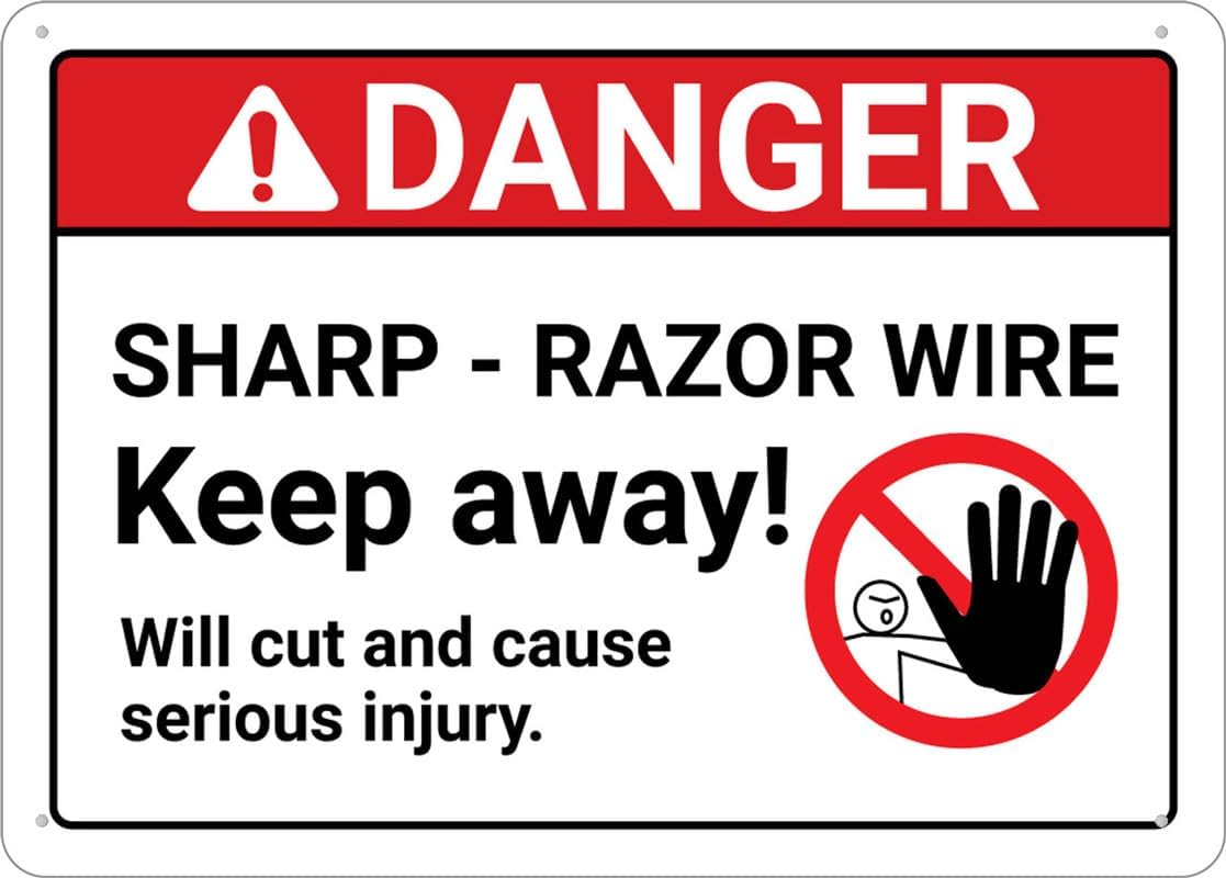 Danger Sharp Razor Wire Sign 8X12 Inch Rust Free Aluminum,Uv Ink ...