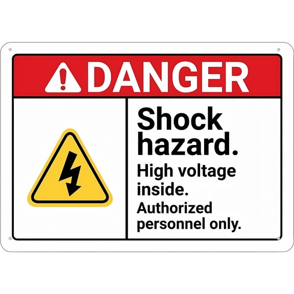 Danger Shock Hazard High Voltage Sign - 8"x12" Warning Tin Sign for Home Kitchen Farm Garden Garage Wall Decor, Electrical Room, Power Box