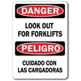 thumbnail image 1 of Danger Sign - Look Out For Forklifts (Bilingual) - 10" x 14" OSHA Safety Sign, 1 of 1