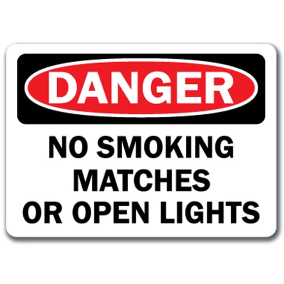 Danger Sign - No Smoking Matches or Open Lights - 10" x 14" OSHA Safety Sign