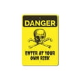 thumbnail image 1 of Danger Sign, Skull Sign, Crossbones Sign, Enter Own Risk Sign, Danger Enter Sign, Haunted House Decor, Skull Aluminum Decor - 10x14 inches, 1 of 4
