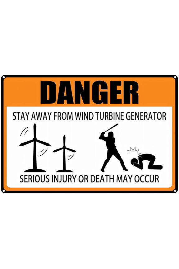 Danger Sign Stay Away from Wind Turbine Generator - 8"x12" Aluminum Tin Wall Decor Gift, Vintage Metal Sign Prevents Serious Injury, for Home Yard