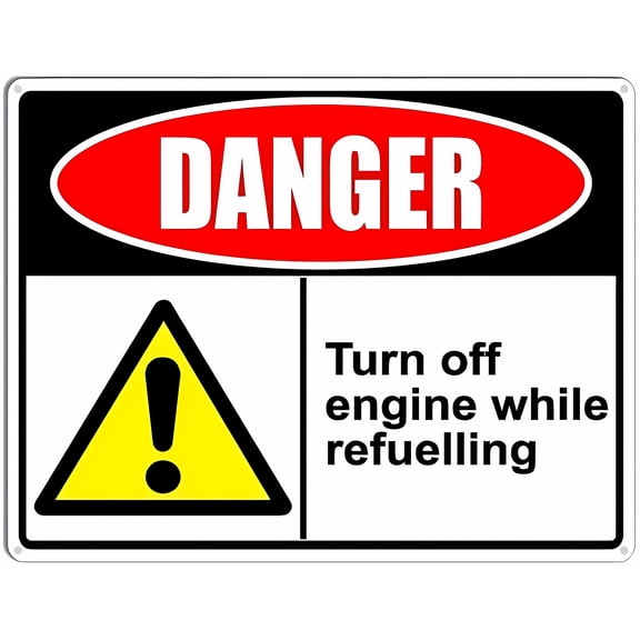 Danger Sign Turn Off Engine While Refuelling - 8"x12" Tin Metal Warning Sign, Rustic Vintage Decor for Home Farm Bar Coffee Shop