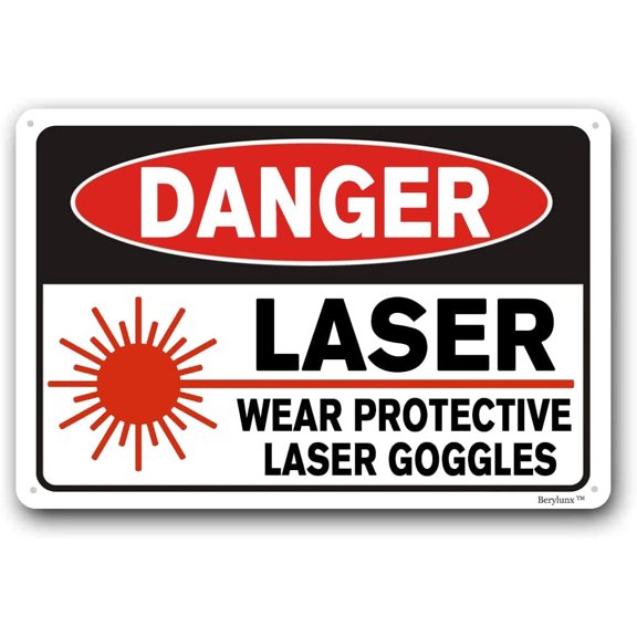 Danger Signs,Safety Signs For Workplace,Business Office Warning Signs,"Laser, Wear Protective Laser Goggles" 8"x12" Aluminum Sign