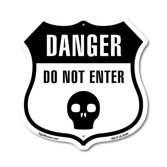 Danger Skull Symbol Do Not Enter 12 inch X 12 inch Shield-Shaped Rust-Free Aluminum Metal Sign Weather Resistant Made in the USA