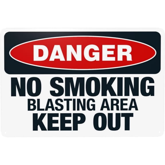 Danger No Smoking Blasting Area Keep Out Warning Sign, Security Safety Metal Signs, Vintage Caution Poster Wall Decor for Business Office Home Street Road Custom Use 12 x 8 Inch