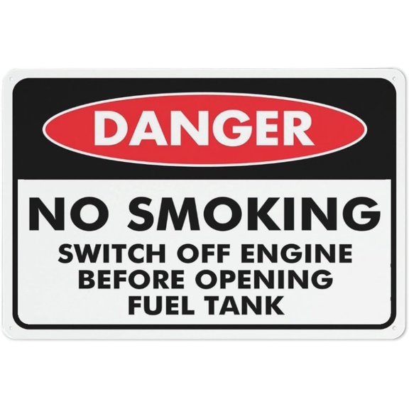 Danger No Smoking Switch Off Engine Before Opening Fuel Tank Sign Warning Tin Sign 8"x12", Home Kitchen Farm Garden Garage Wall Decor, Fuel Tank Safety Marker