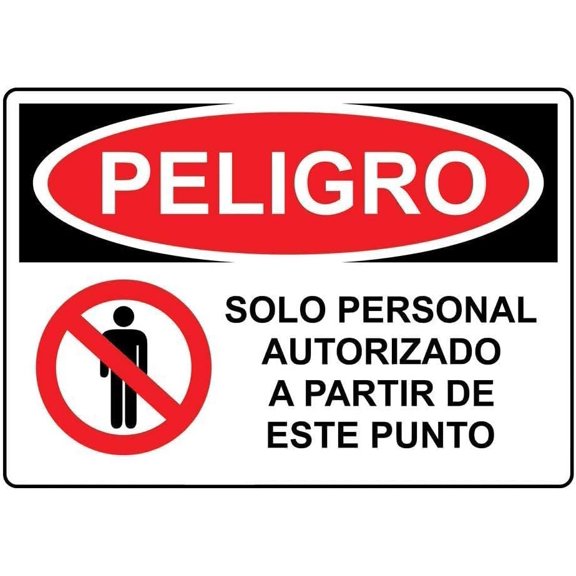 Danger Solo Personal Autorizado A Partir De Este Punto OSHA Safety Tin Metal Wall Sign 8"x12", Warning Decor Novelty, For Home Office Indoor Outdoor Security