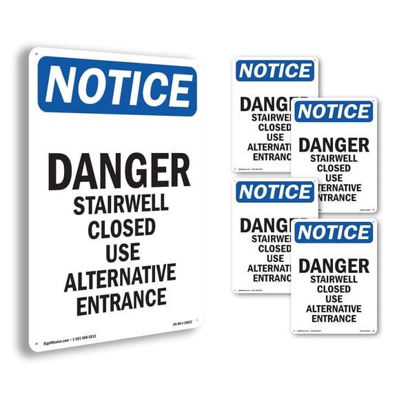 Danger Stairwell Closed Use Alternative OSHA Notice Aluminum Sign 18 Inch x 12 Inch - 5 Pack