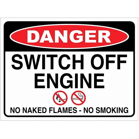 Danger Switch Off Engine NO Naked Flames NO Smoking Sign - 8"x12" Metal Tin Sign for Industrial Commercial Series, Gas Station, Garage, Fuel Zone