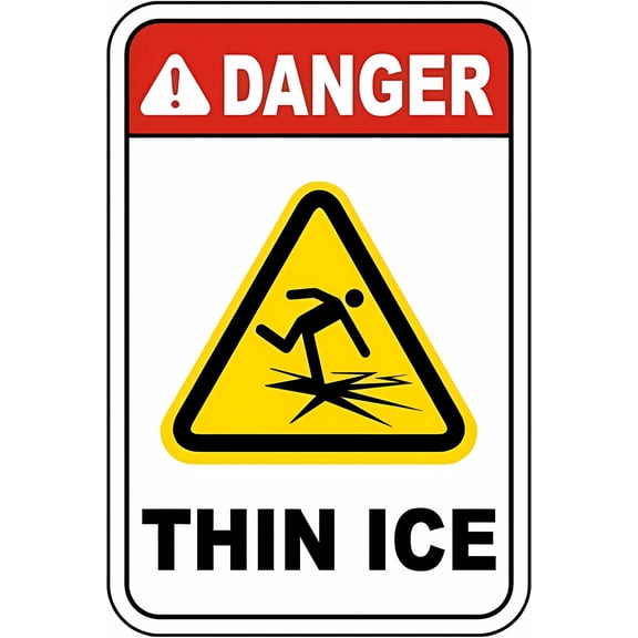 Danger Thin Ice Tin Sign - 8"x12" Vintage Metal Warning Sign, Winter Outdoor Safety Decor for Home Farm Bar Coffee Shop Club Lake Pond Recreational Area
