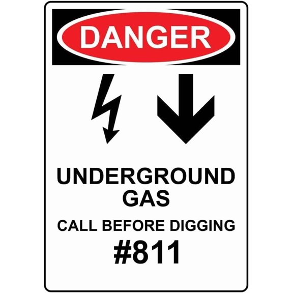 Danger Underground Gas Call Before Digging 811 Symbol Metal Tin Sign 8x12 Inch Caution Plaque for Construction Site Property Outdoor Indoor Wall Decor Utility Display