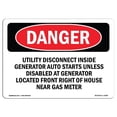 thumbnail image 1 of Danger Utility Disconnect Inside Generator Auto OSHA Decal Sign, 1 of 1