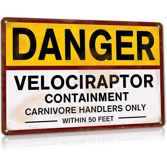 Danger Velociraptor Containment Signs, Funny Metal Tin Sign Man Cave Decor for Bar Wall Decorations, 12x8 Inch Aluminum