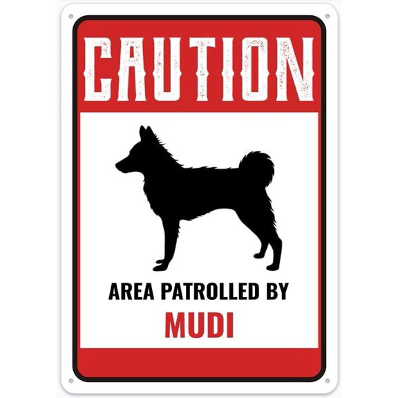 Danger Warning Caution Area Patrolled by MUDI Dog 8"x12" Metal Tin Sign - Wall Decor for Home Kitchen, Bar, Pub, Garden & Cafe