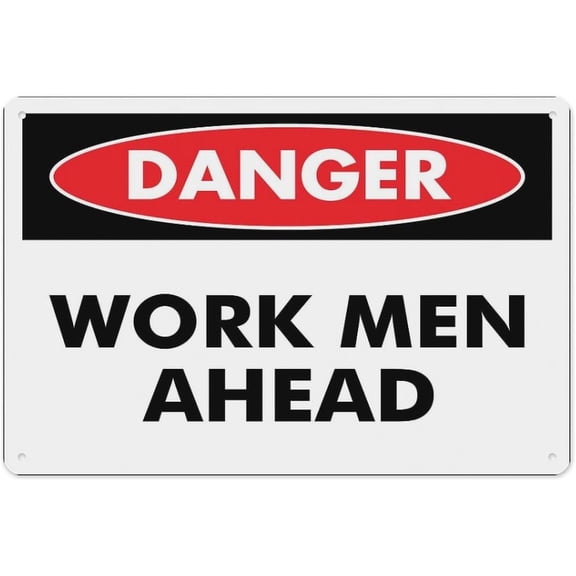 Danger Work Men Ahead Sign 8"x12" - Aluminum Tin Warning for Home Outdoor Garden, Weatherproof Safety Decor for Road