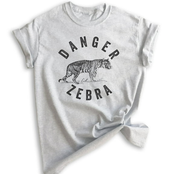 Danger Zebra Shirt, Unisex Women's Men's Shirt, Tiger Shirt, Cute Animal Lover Shirt, Heather Ash, X-Small