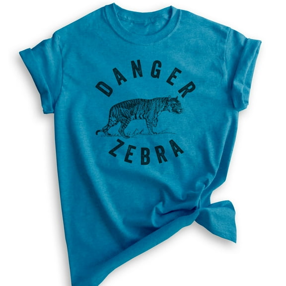 Danger Zebra Shirt, Unisex Women's Men's Shirt, Tiger Shirt, Cute Animal Lover Shirt, Heather Blue, X-Large