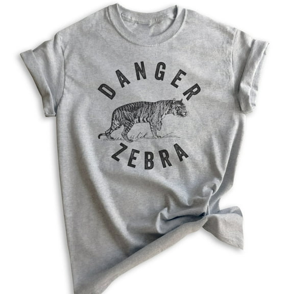 Danger Zebra Shirt, Unisex Women's Men's Shirt, Tiger Shirt, Cute Animal Lover Shirt, Heather Gray, XX-Large