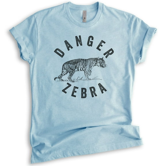 Danger Zebra Shirt, Unisex Women's Men's Shirt, Tiger Shirt, Cute Animal Lover Shirt, Heather Light Blue, 3X-Large