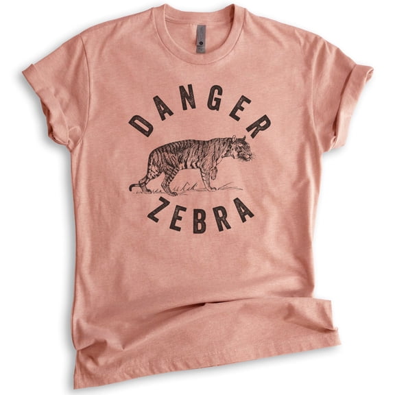 Danger Zebra Shirt, Unisex Women's Men's Shirt, Tiger Shirt, Cute Animal Lover Shirt, Heather Sunset, Small