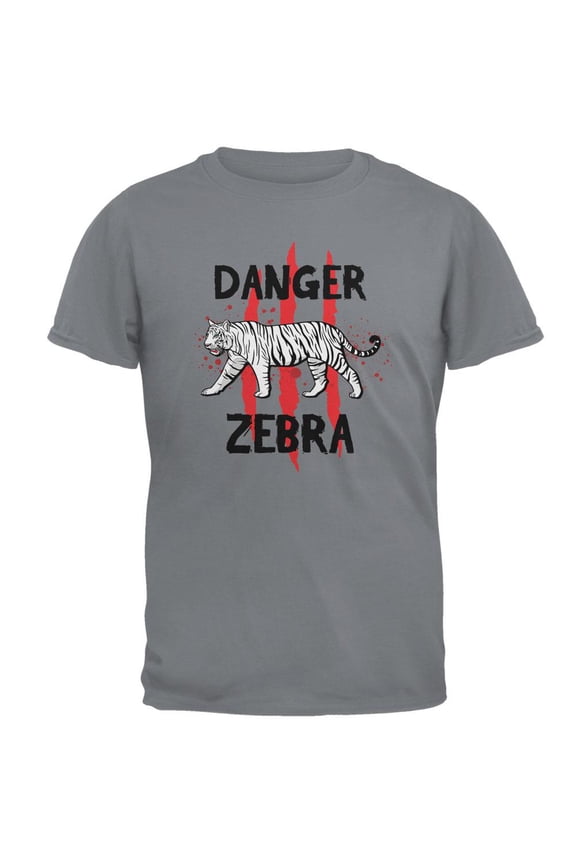 Danger Zebra White Siberian Tiger Gravel Grey Adult T-Shirt - Medium