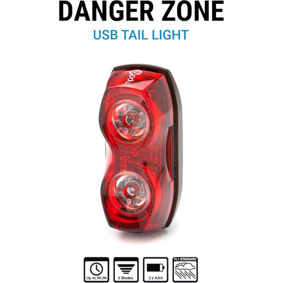 Danger Zone Tail Light with 2 Red LEDs, 3 Modes, Weatherproof