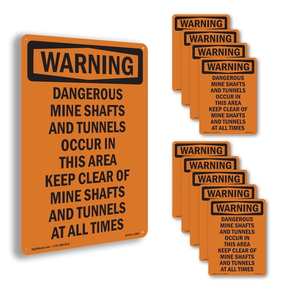 Dangerous Mine Shafts And Tunnels OSHA WARNING Aluminum Sign 10 Inch x 7 Inch - 10 Pack