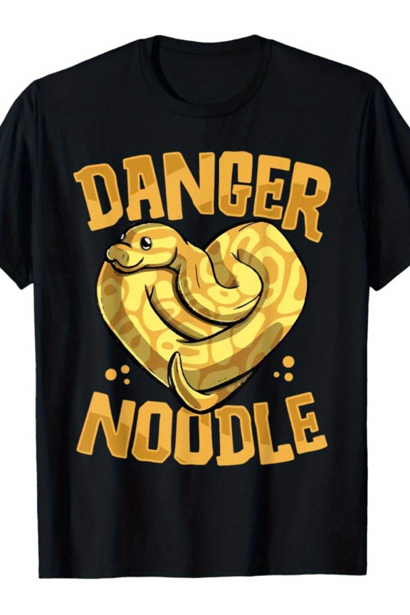 Dangerous Noodles Funny Ball Python Breeder Reptile Enthusiast-Shirt |, Holiday Gift, Suitable for Men, Women, Dad, Family, Mom, Friends, Couple Love Style, Couple Short Sleeve, Black Round Neck,