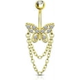 thumbnail image 1 of Dangle Belly Button Rings - 14G Gold Butterfly Navel Rings for Women - Stainless Steel Piercing Jewelry, 1 of 6