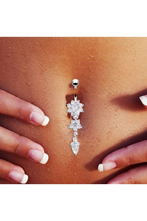 Dangle Belly Button Rings Surgical Steel Silver Belly Button Rings Dangling CZ Belly Rings for Women Silver Rose Gold Belly Button Piercing Jewelry