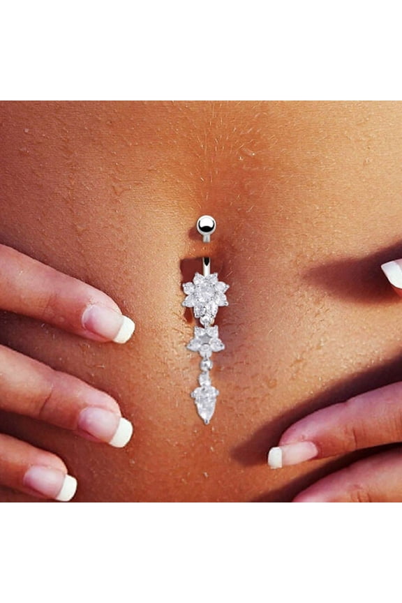 Dangle Belly Button Rings Surgical Steel Silver Belly Button Rings Dangling CZ Belly Rings for Women Silver Rose Gold Belly Button Piercing Jewelry