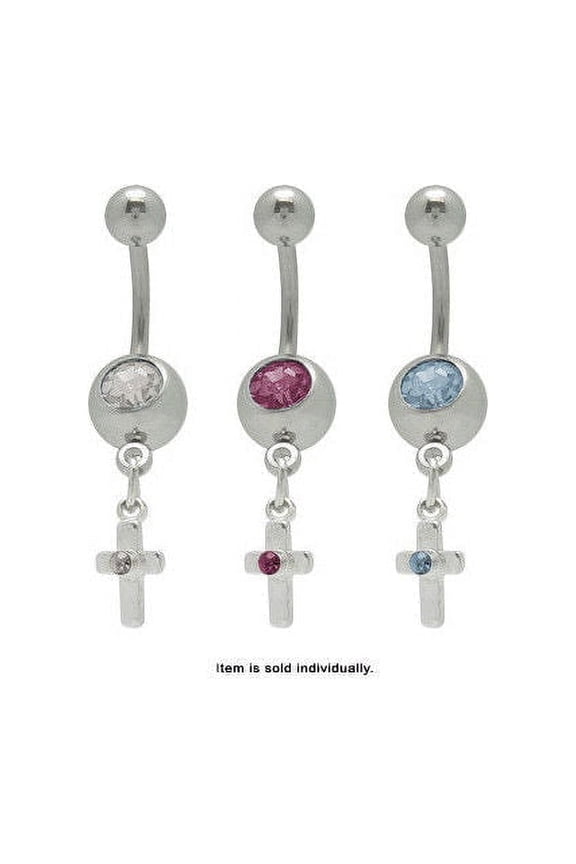 Dangle Cross Jeweled Belly Button Ring