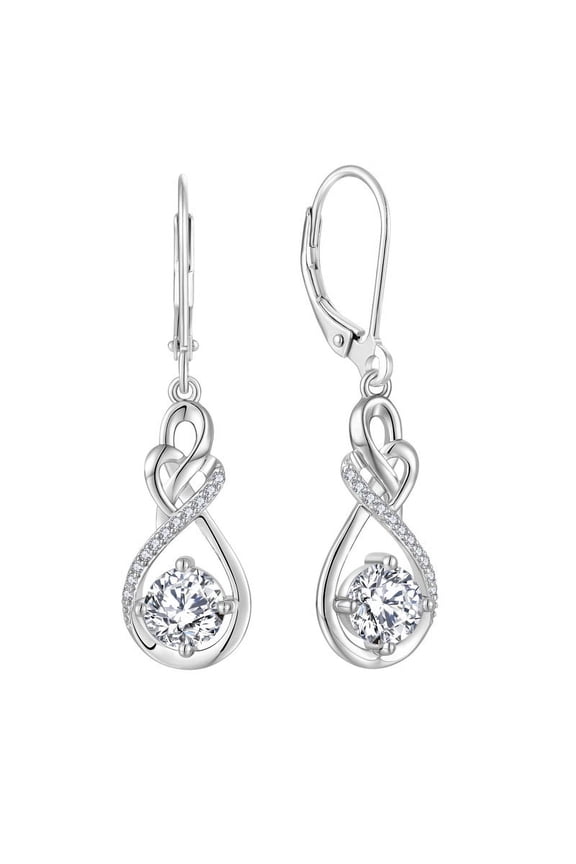 Dangle Drop CZ Earrings 925 Sterling Silver Infinity Earrings, 6x8mm Teardrop Birthstone Twisted Leverback Earrings Anniversary jewelry Gifts for Women
