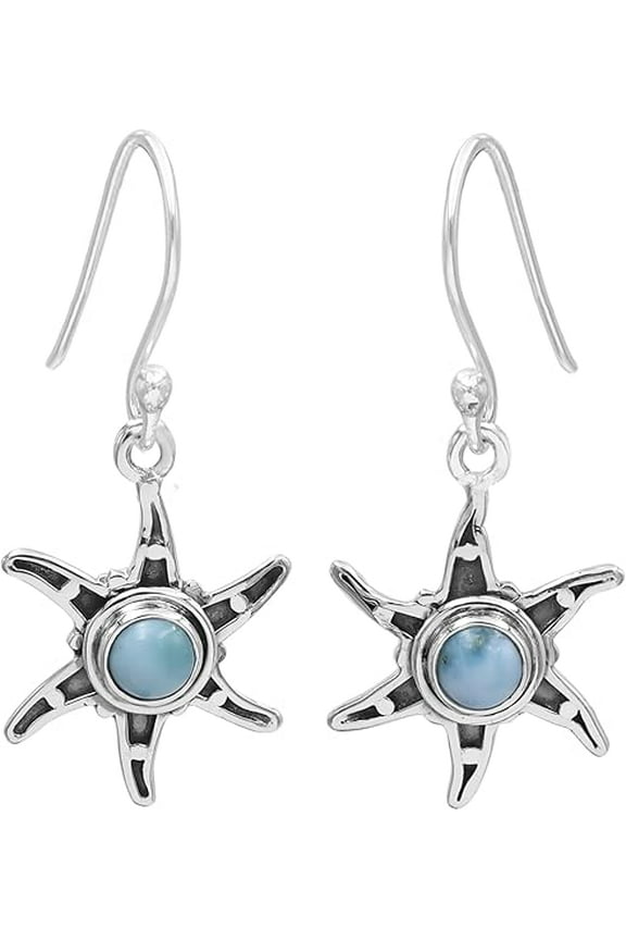 Dangle Drop Earrings for Women Blue Larimar Earrings 925 Sterling Silver, Handmade Sea Jewelry for her